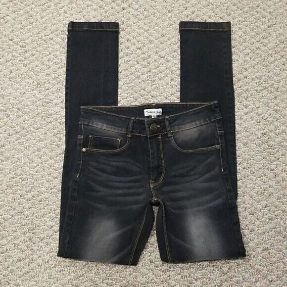 Tribeca Gal Black Stonewashed Distressed Skinny Jeans 7/8 - Picture 1 of 8